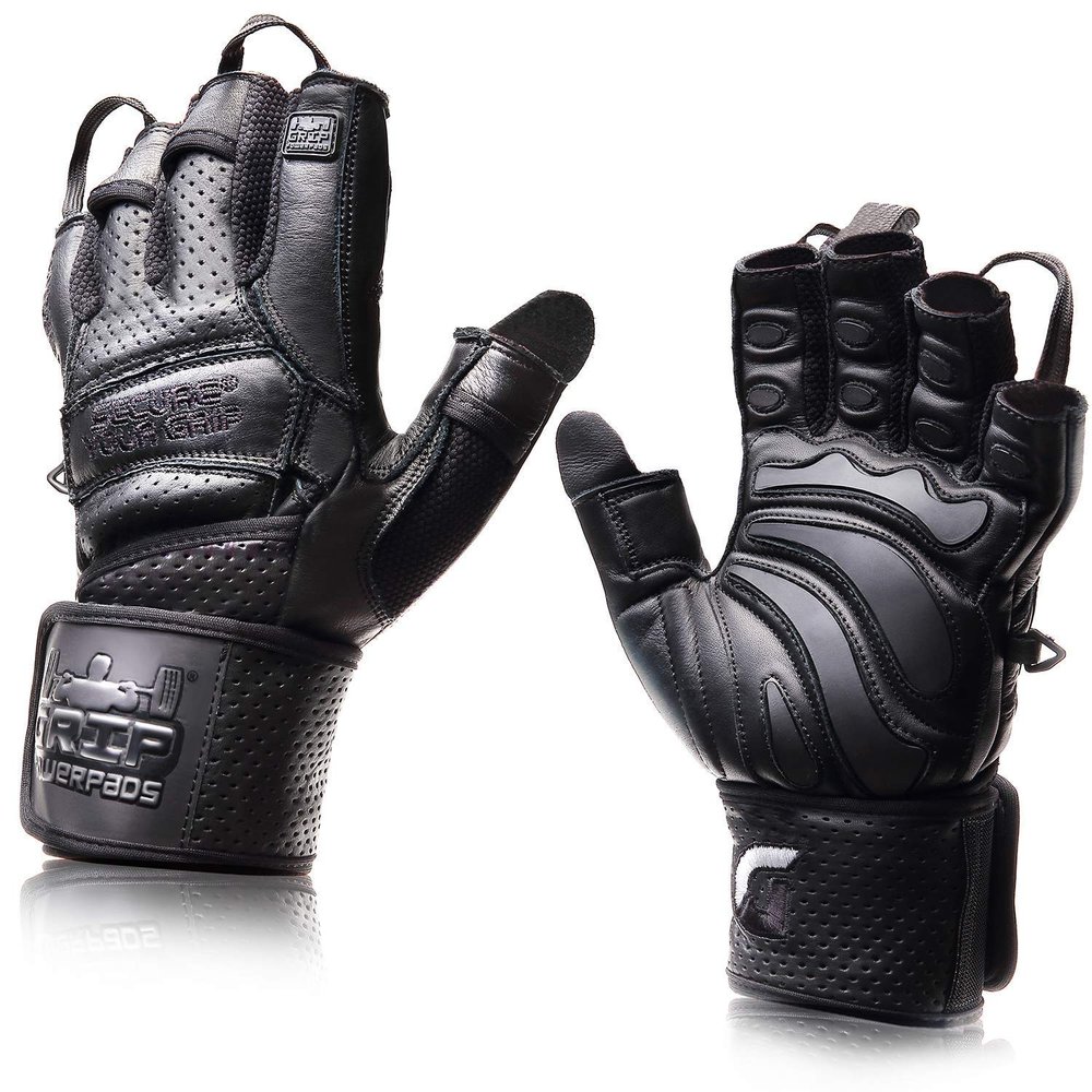 Elite Leather Gym Gloves with Built in 2" Wide Wrist Wraps Grip & Design for Weightlifting Power Lifting Bodybuilding & Strength Training Workout Exercises (Black, X-Small)