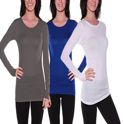 Active Basic Athletic Fitted Plain Long Sleeves Round Crew Neck T Shirt Top (Medium, 3 Pack: Charcoal, Royal & White)