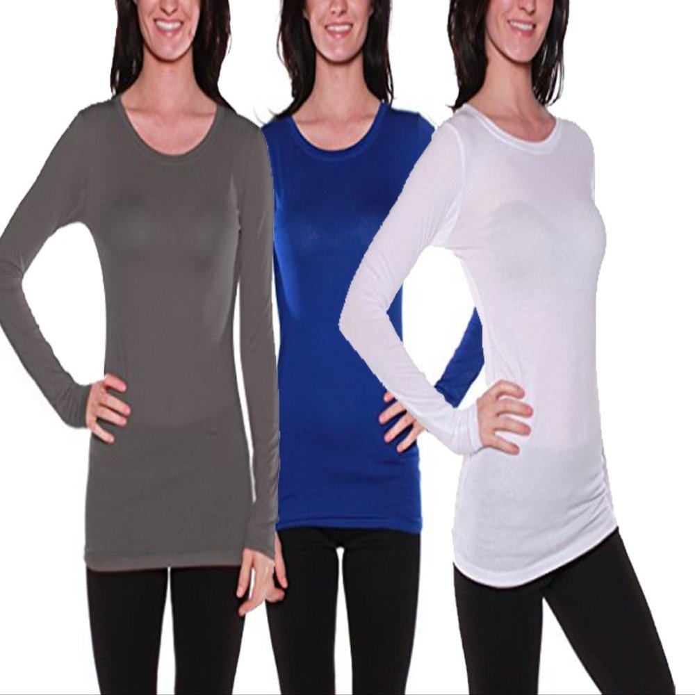 Active Basic Athletic Fitted Plain Long Sleeves Round Crew Neck T Shirt Top (Medium, 3 Pack: Charcoal, Royal & White)
