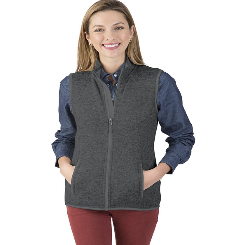 Charles River Apparel Womens Pacific Heathered Vest, Lightweight Sweater Fleece with Zippered Pockets, Charcoal Heather, X-Small