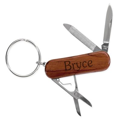Dimension 9 Personalized Laser Engraved Key Ring Pocket Tool with 3 Functions, Bryce, Rosewood