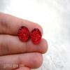 10mm Faux Druzy Stud Earrings - Stainless Steel Posts Sensitive Ears Boho Chic Sparkly Glitter Studs (Red Crystal) view 2