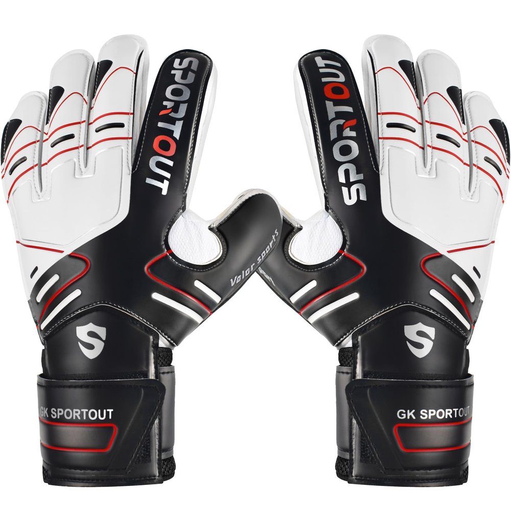 Sportout Youth&Adult Goalie Goalkeeper Gloves,Strong Grip for The Toughest Saves, with Finger Spines to Give Splendid Protection to Prevent Injuries,3 Colors (Black, 8)