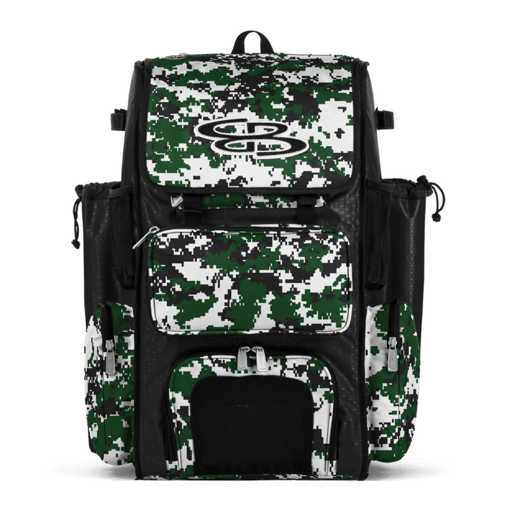 Boombah Superpack Bat Pack - Backpack Version (no wheels) - Holds 4 Bats - Camo Black/Dark Green - For Baseball or Softball