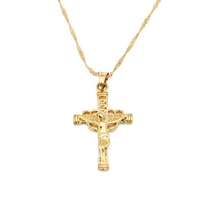 24K Gold Classical Catholic Church Jesus Cross Necklace Religion Crucifix Pendant Jewelry