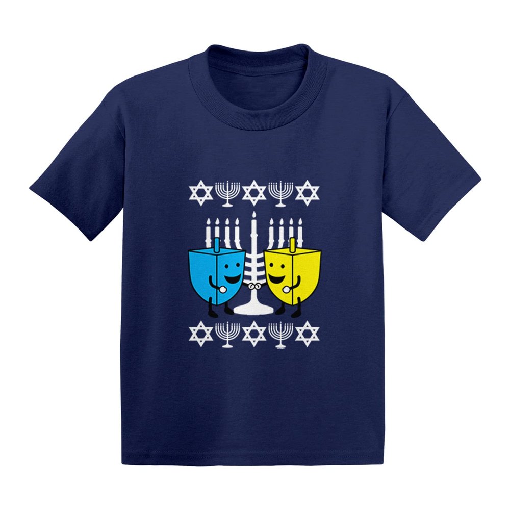 Haase Unlimited Happy Dreidels - Ugly Hanukkah Infant/Toddler Cotton Jersey T-Shirt (Navy, 5T)