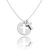 Ouslier 925 Sterling Silver Cut Out Disc Cross Necklace Pendant 16"-18" Rollo Chain (Silver) view 1