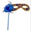 AZYOUNG Woman's Christmas Halloween Black Purple Red White Feather Flower Plastic Masquerade Mask on Stick,(Blue) view 1