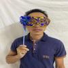 AZYOUNG Woman's Christmas Halloween Black Purple Red White Feather Flower Plastic Masquerade Mask on Stick,(Blue) view 3
