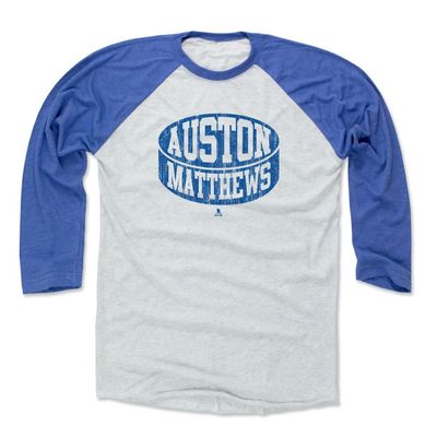 500 LEVEL Auston Matthews 3/4 Sleeve T-Shirt (Baseball Tee, XXX-Large, Royal/Ash) - Auston Matthews Puck B