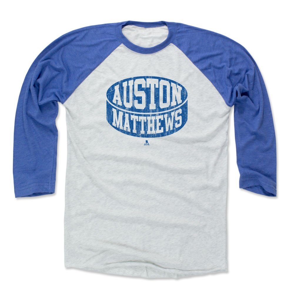 500 LEVEL Auston Matthews 3/4 Sleeve T-Shirt (Baseball Tee, XXX-Large, Royal/Ash) - Auston Matthews Puck B