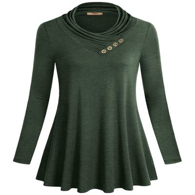 Miusey Tunic Shirt, Women's Long Sleeve Cowl Neck Loose Fit Casual Tunic Top Green X-Large