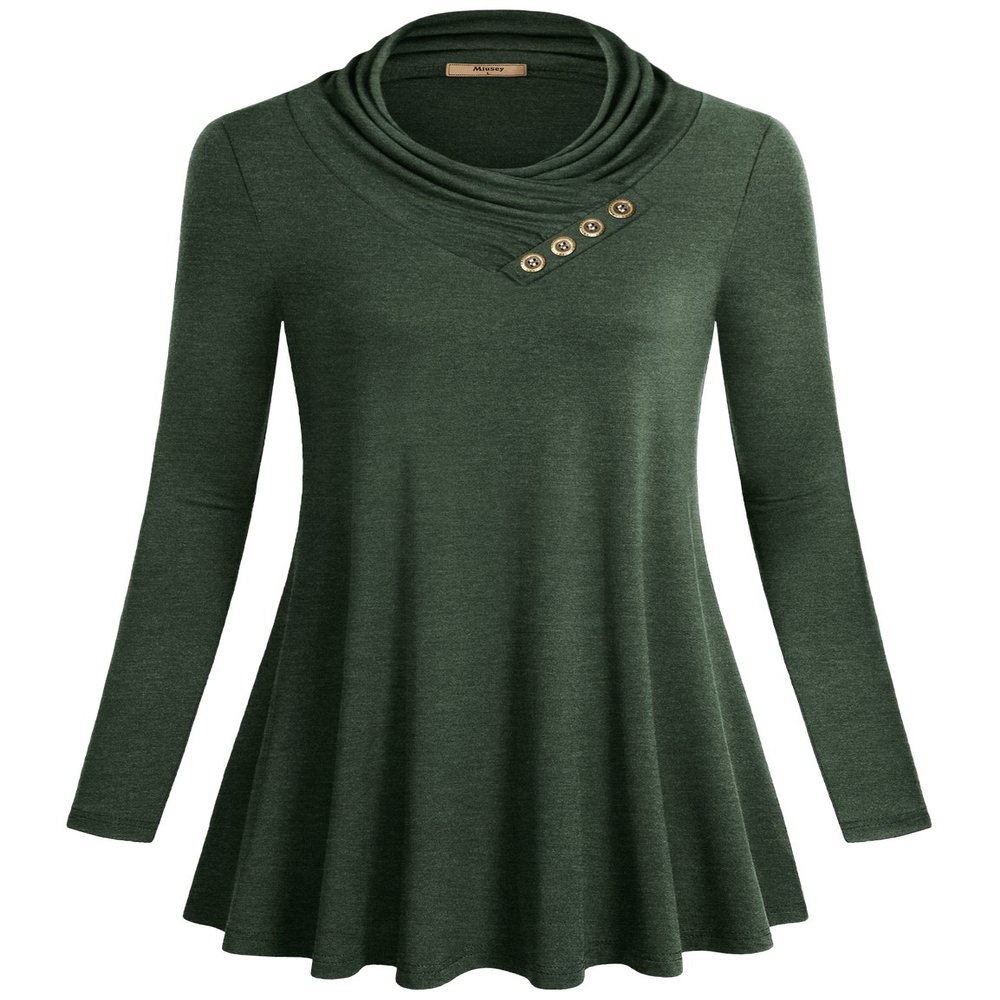 Miusey Tunic Shirt, Women's Long Sleeve Cowl Neck Loose Fit Casual Tunic Top Green X-Large