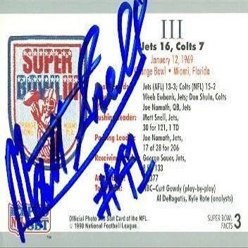 Sports Memorabilia Matt Snell Autographed Football Card (New York Jets) 1990 Pro Set No.3 Super Bowl III