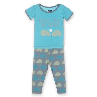 KicKee Pants Short Sleeve Pajama Set Little Boys, Dusty Sky Porcupine, 18-24 Months