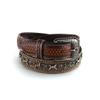 ARIAT Men's Embossed Leather Belt with Barbed Wire Accents and Blue Crystals, Brown, 40 view 1