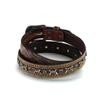 ARIAT Men's Embossed Leather Belt with Barbed Wire Accents and Blue Crystals, Brown, 40 view 3