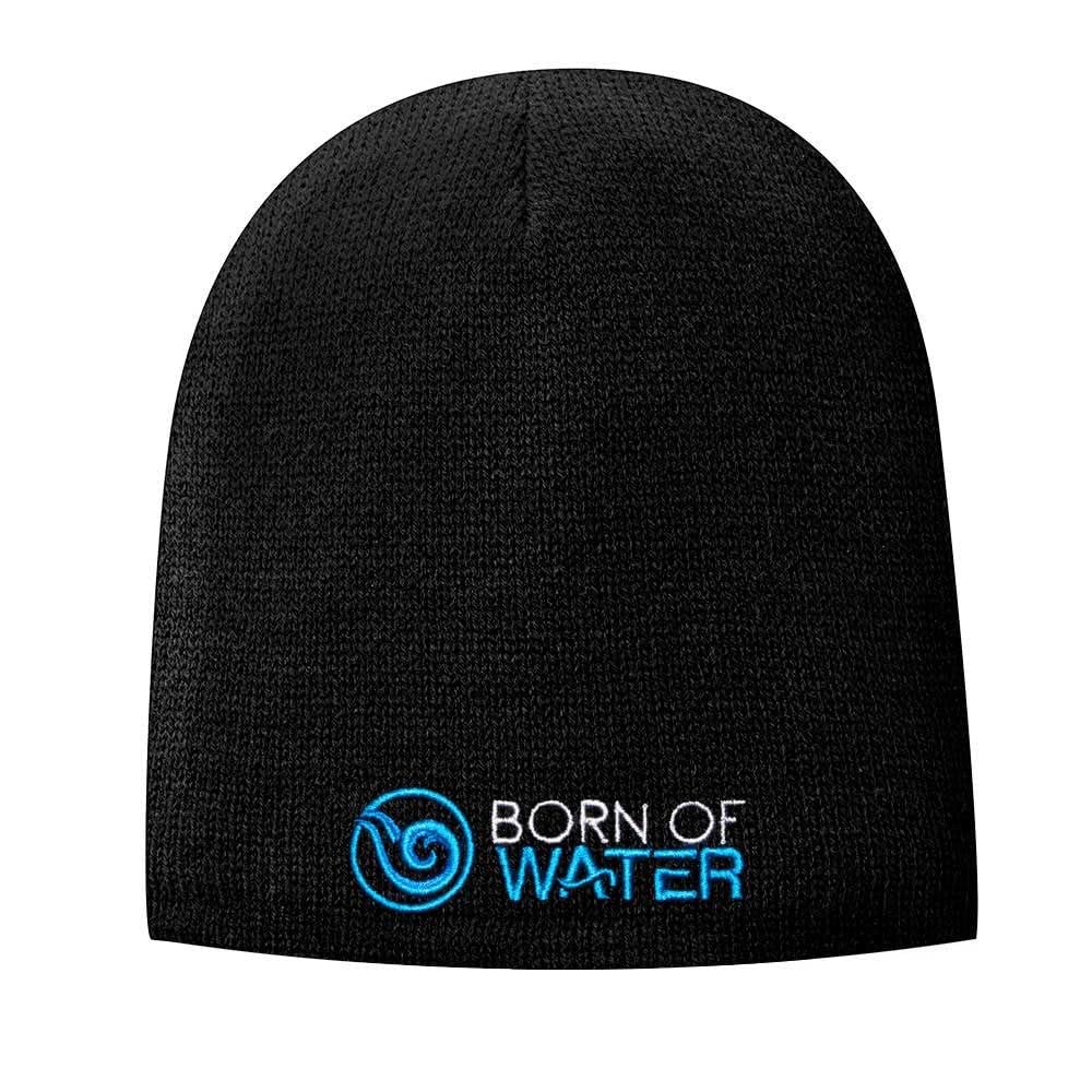 Born of Water Scuba Diving Fleece Lined Beanie: Freediving - Black with Blue Logo
