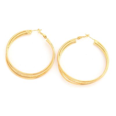 24K Gold Plated Textured Triple Frozen Orbital Gold Hoop Earrings