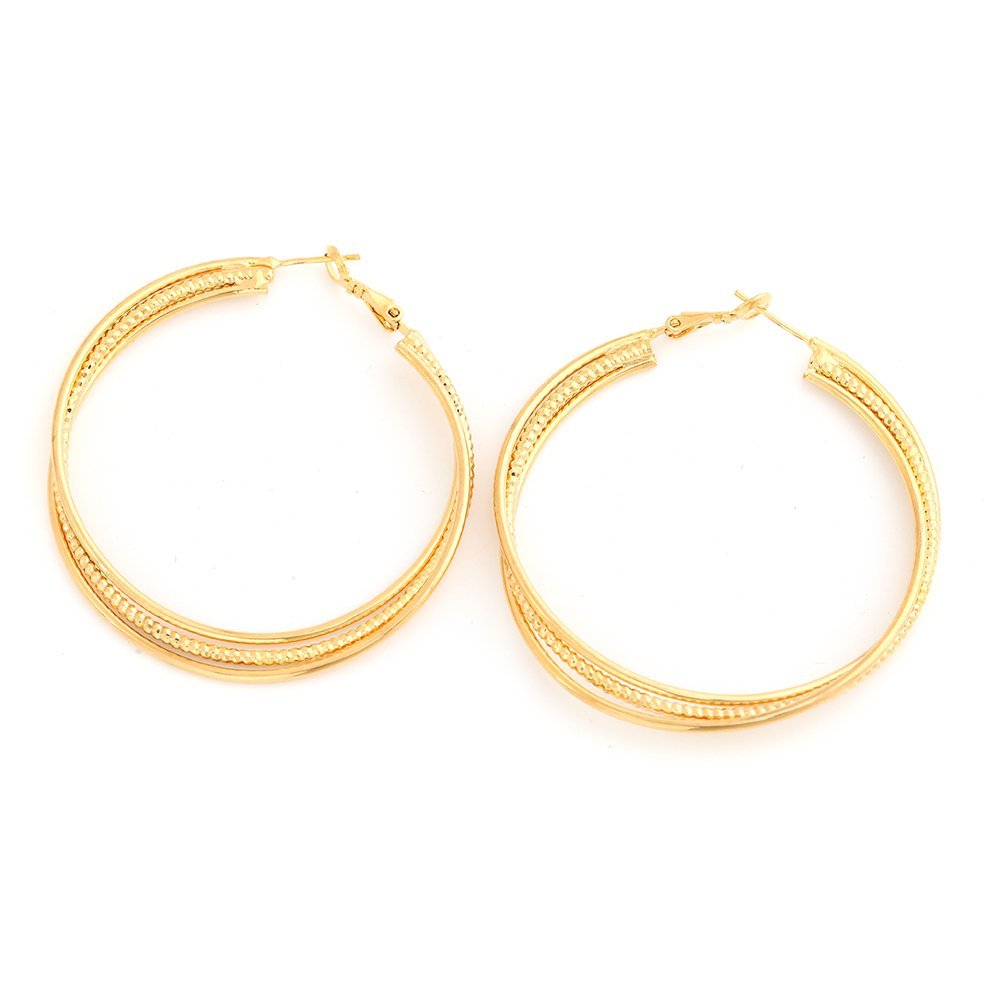 24K Gold Plated Textured Triple Frozen Orbital Gold Hoop Earrings