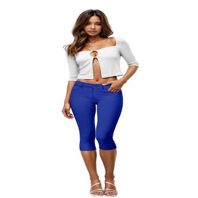 Hybrid & Company Women's Hyper Stretch Denim Capri Short Jeans Q44876 NW Royal Medium