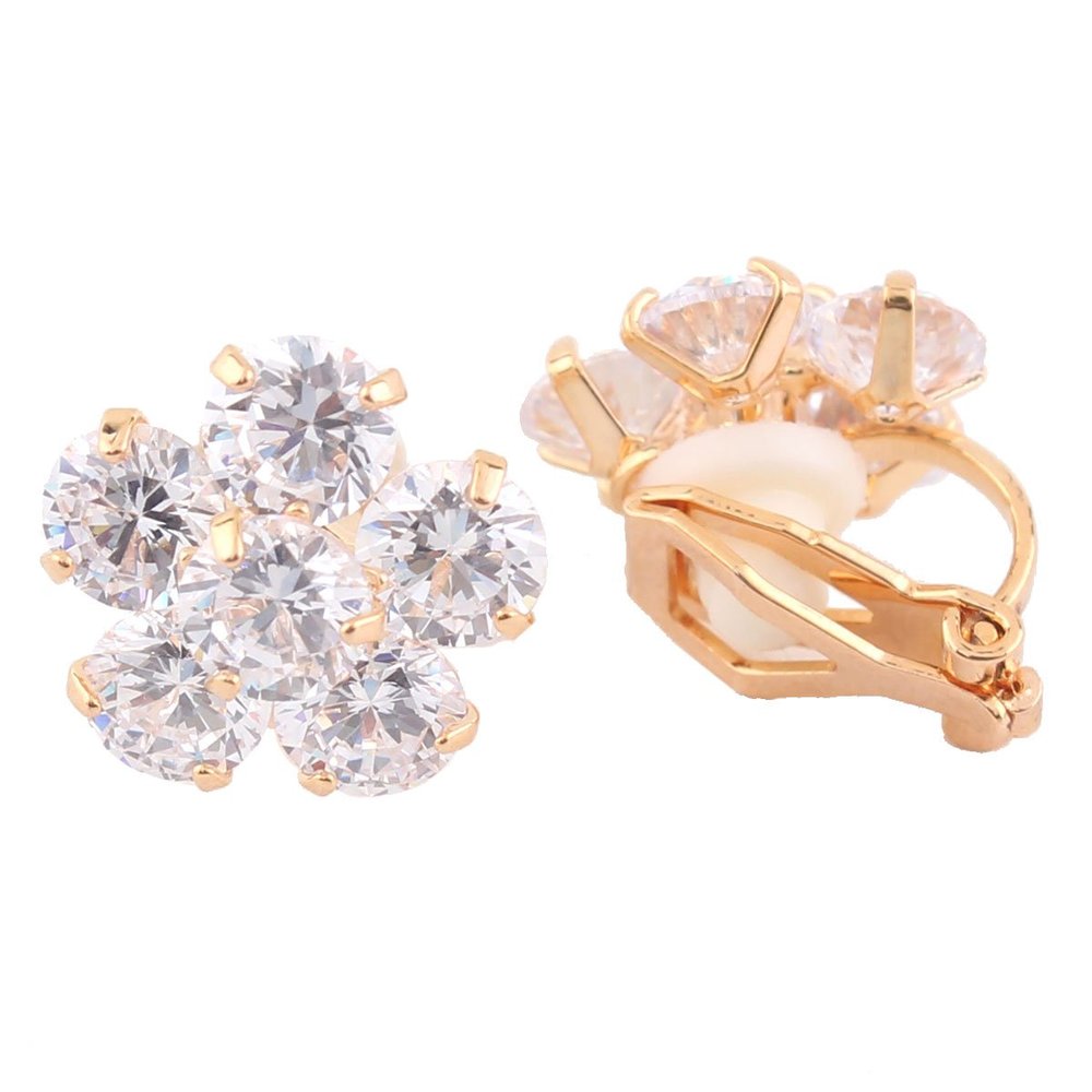 Flower AAA Cubic Zirconia Clip Earrings Gold Plated Cuff Earrings (gold plated)