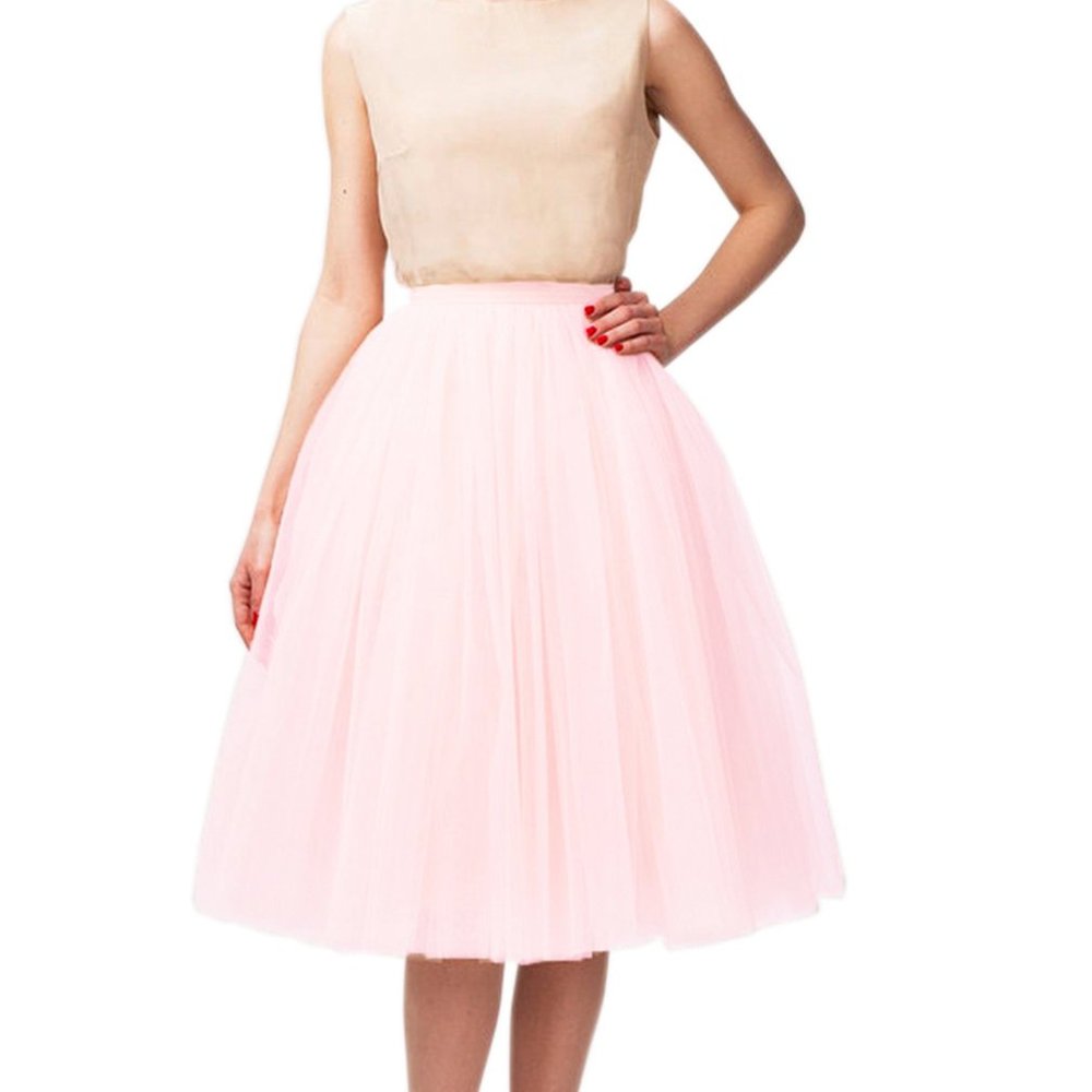 Lisong Women Tea Length Layered Tulle A-line Tutu Party Skirt 24W Light Pink