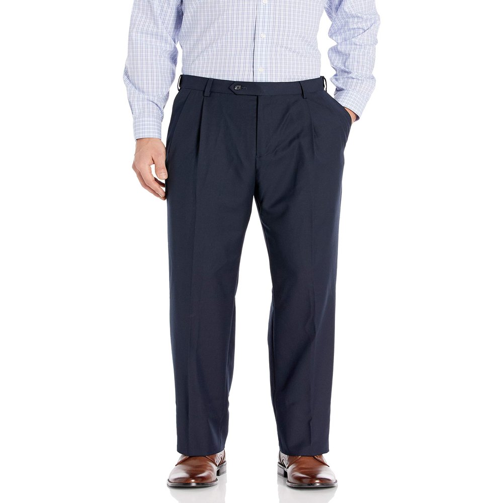 Palm Beach Men's Expander Pleat Dress Pant, Navy, 30W Regular