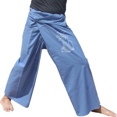 RaanPahMuang Surfboard Palm-Ball Print Fishermans Pants Summer Casual, X-Large, Glaucous Gray