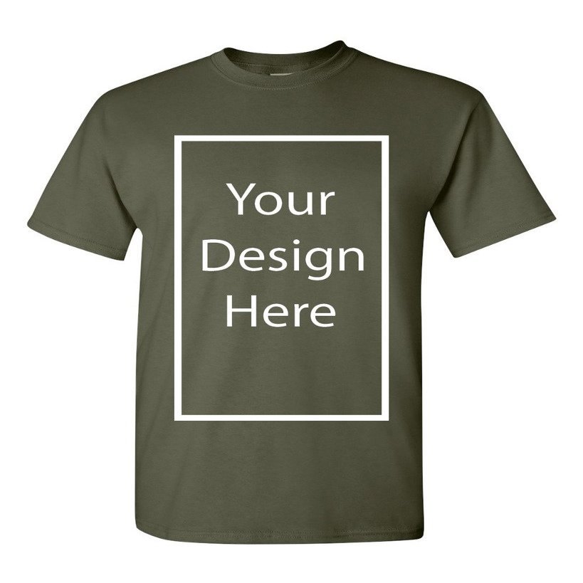 Add Your Own and Text Design Custom Personalized Adult T-Shirt Tee (Large, Military Green)