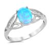 Blue Simulated Opal Oval Celtic Trinity Ring New .925 Sterling Silver Band Size 10 view 1