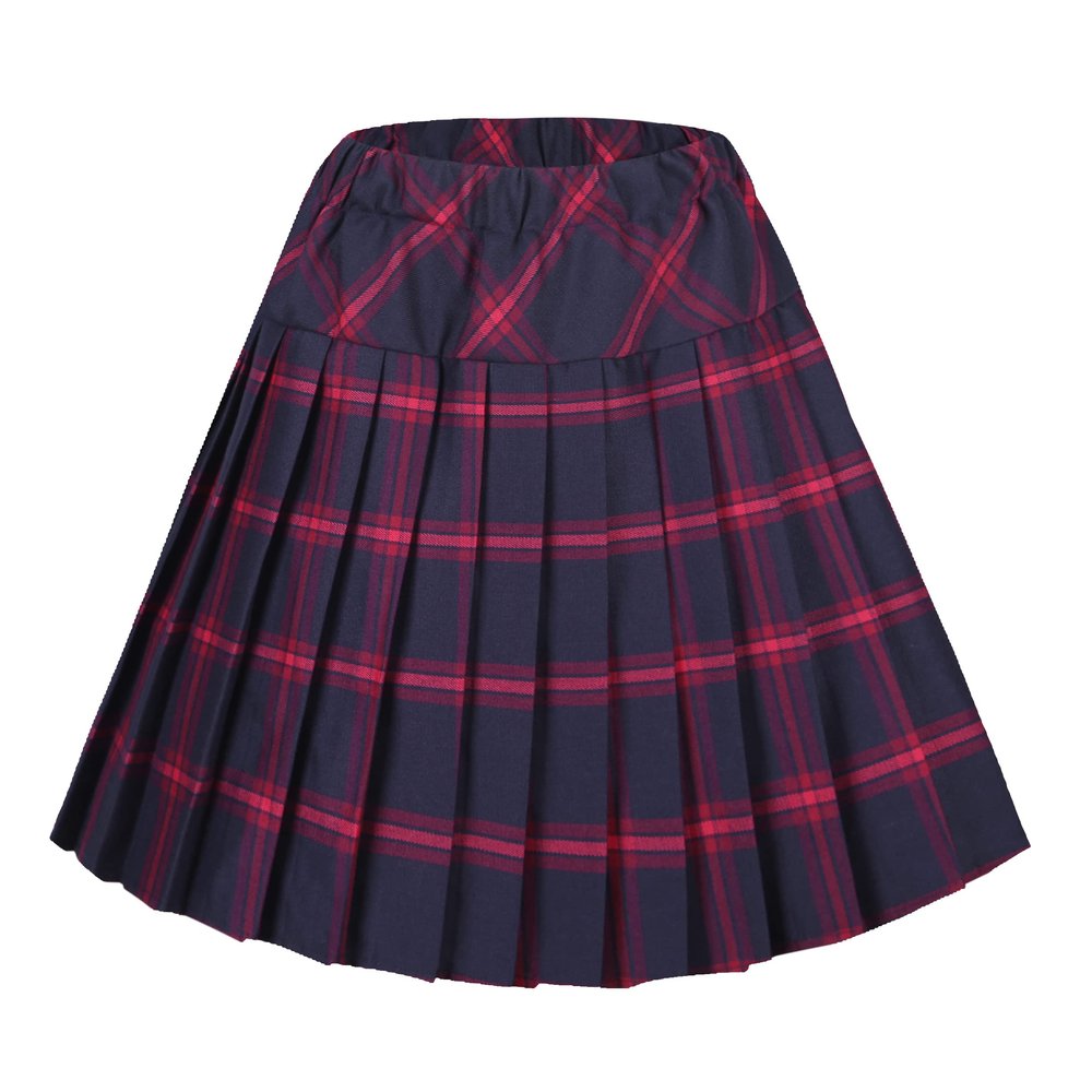 Women's Elastic Waist Plaid Pleated Skirt Tartan Skater School Uniform Mini Skirts (Medium, Series 8 red)