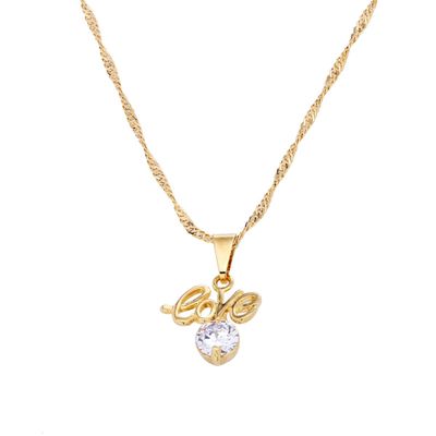 24K Gold Love Crystal Script Rhinestone Pendant Necklace Pendant Jewelry