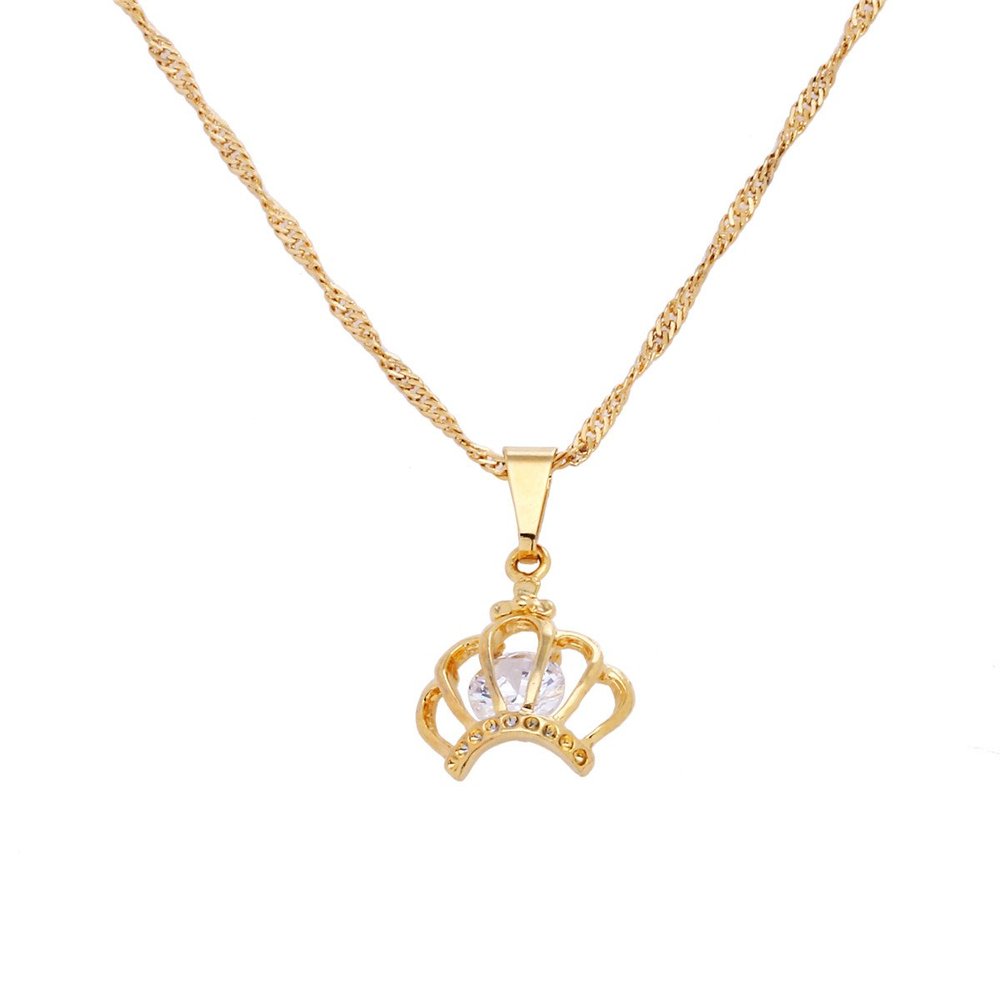 24K Gold Plated Cubic Zirconia Pricess Crown Pendant Necklace Jewelry