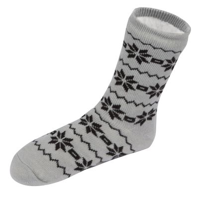 Leisureland Mens Sherpa Lined Knit Winter Fleece Cozy Slipper Socks (One Size, Snowflake Gray)