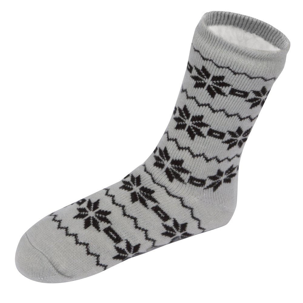 Leisureland Mens Sherpa Lined Knit Winter Fleece Cozy Slipper Socks (One Size, Snowflake Gray)