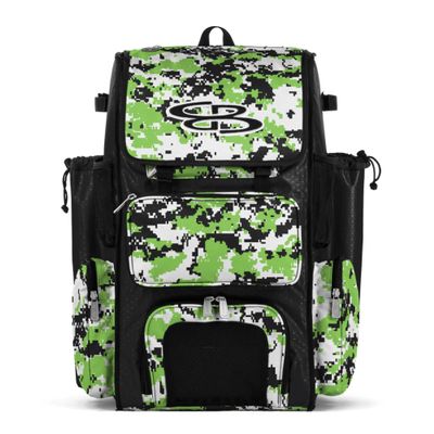 Boombah Superpack Bat Pack - Backpack Version (no wheels) - Holds 4 Bats - Camo Black/Lime Green - For Baseball or Softball