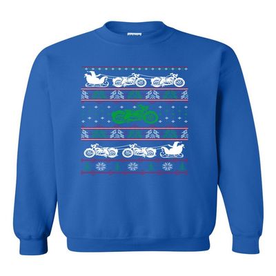 City Shirts Motorcycle Sleigh Santa Claus Ugly Christmas Funny DT Crewneck Sweatshirt (Small, Royal Blue)