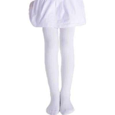 Monvecle Girls' Thick Cotton Stockings Socks Stretch Cable Knit Footed Tights White 10-14