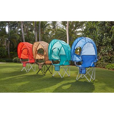 BrylaneHome Outdoor Oversized Canopy Tent Camp Chair Shade Folding Cupholder Zip Windows Storage Carrying Case Beach Yard Trip- Weight Capacity 350LB - Coral