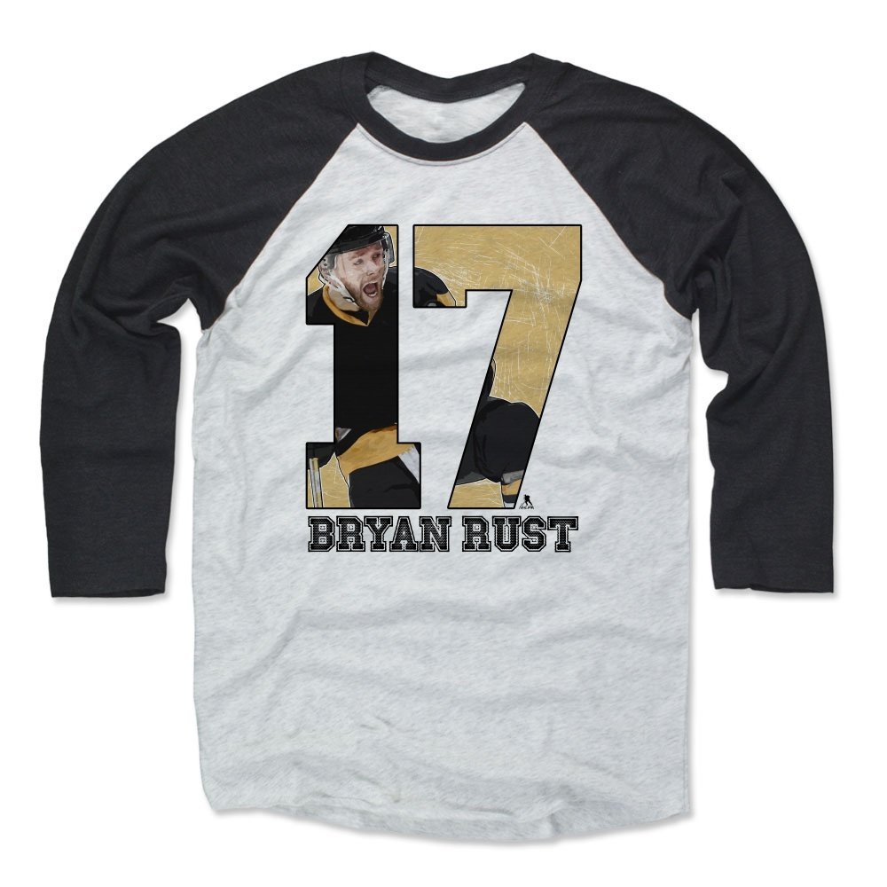 500 LEVEL Bryan Rust Tee Shirt (Baseball Tee, XXX-Large, Black/Ash) - Pittsburgh Raglan Tee - Bryan Rust Game D
