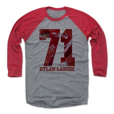 500 LEVEL Dylan Larkin Tee Shirt (Baseball Tee, XXX-Large, Red/Heather Gray) - Detroit Raglan Tee - Dylan Larkin Game R