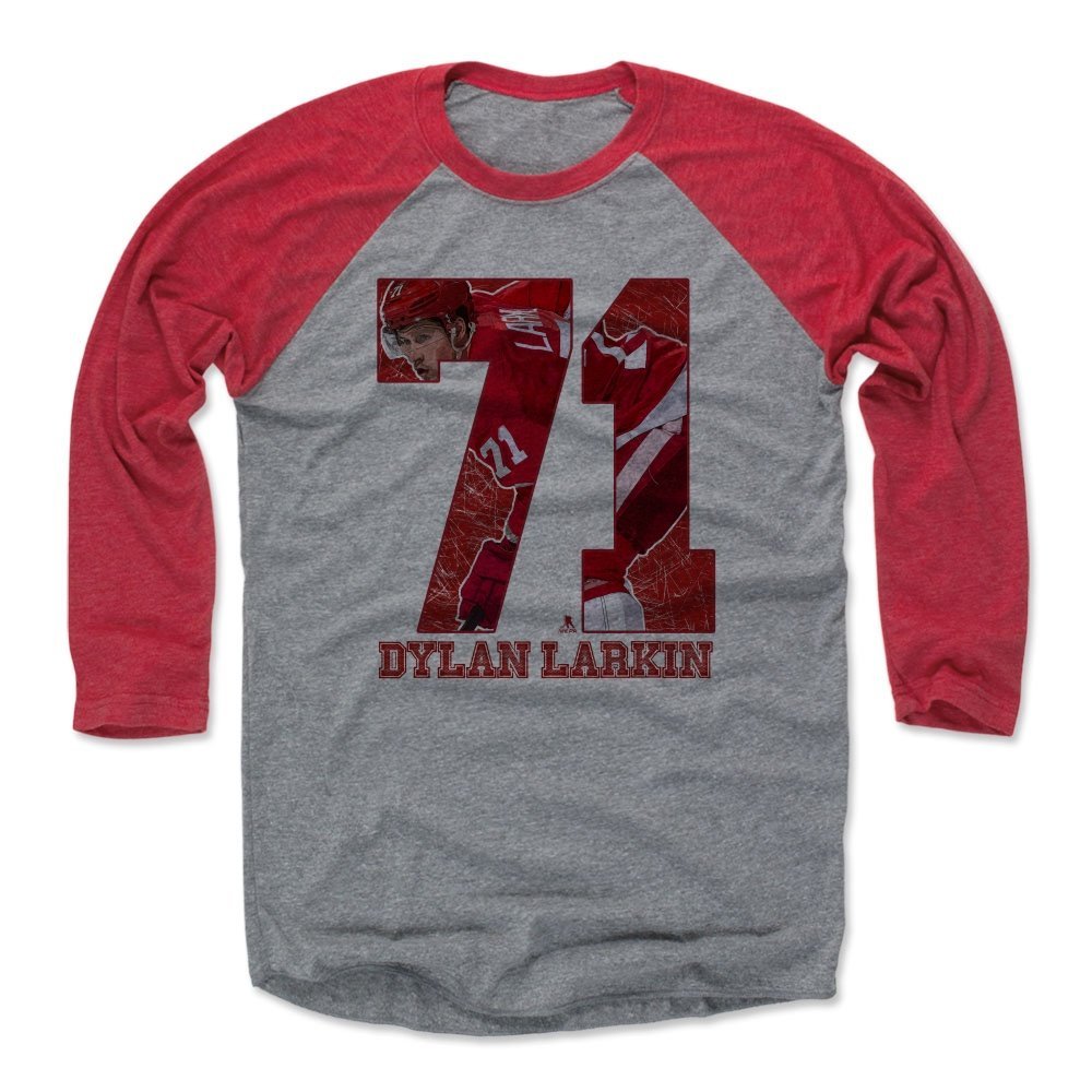 500 LEVEL Dylan Larkin Tee Shirt (Baseball Tee, XXX-Large, Red/Heather Gray) - Detroit Raglan Tee - Dylan Larkin Game R