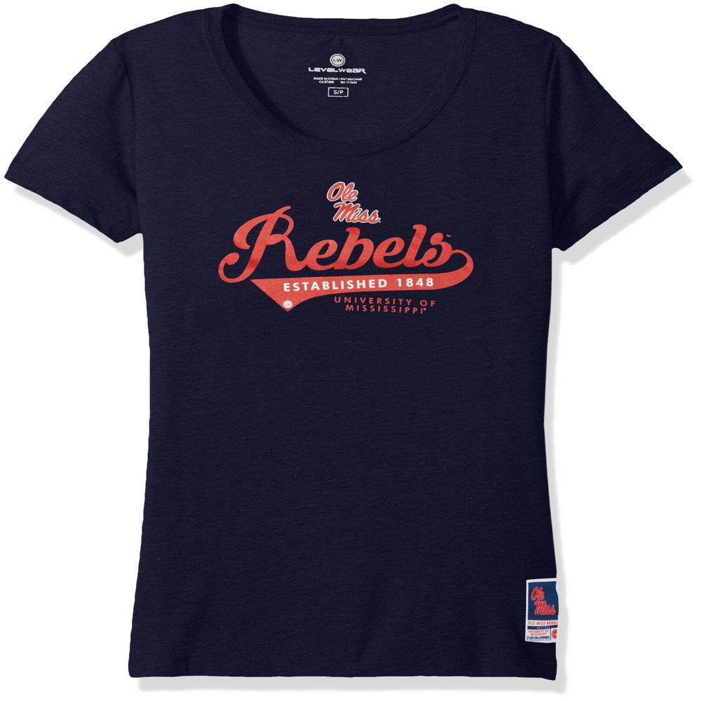 Levelwear NCAA Mississippi Old Miss Rebels Adult Women Daily Capital Script Ladies Tee,XL,Solid Navy