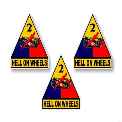 3 Hell ON Wheels 2nd Armored Division 4" Vinyl Graphics Decals US Army Military Armor Tank Door Decal Stickers ((3) 3.75"x 4" Decals)