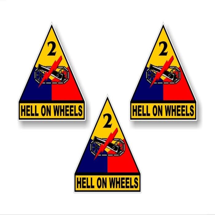 3 Hell ON Wheels 2nd Armored Division 4" Vinyl Graphics Decals US Army Military Armor Tank Door Decal Stickers ((3) 3.75"x 4" Decals)