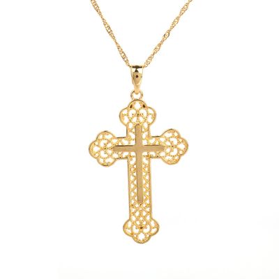 24K Gold Plated Classical Catholic Multilayer Celtic Cross Pendant Necklace Jewelry