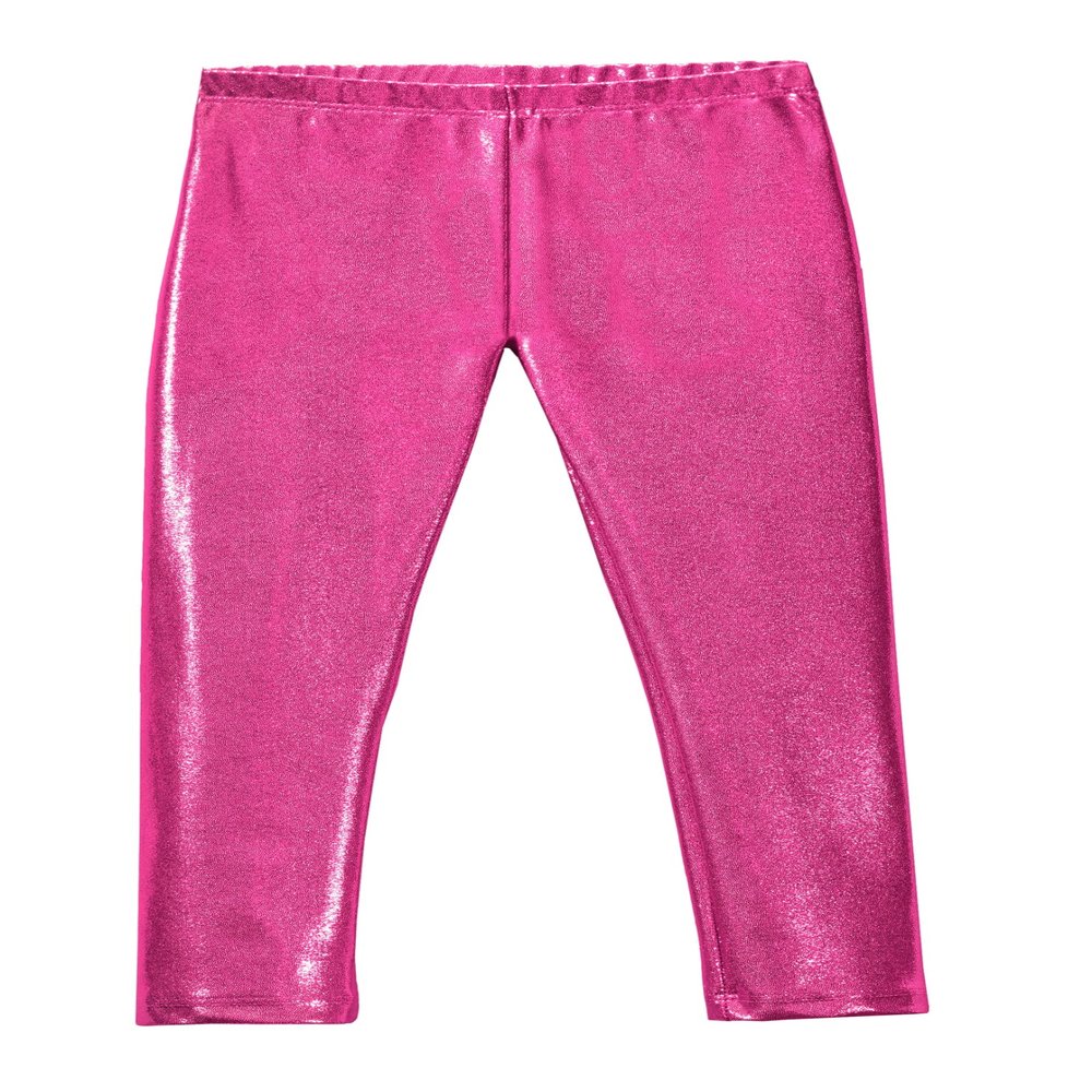 City Threads Girls Leggings Metallic Mermaid Print Shiny Colorful Fun Ankle Length for Style Fashion Parties Pop of Color, Sparkly Shimmer Pink, 12