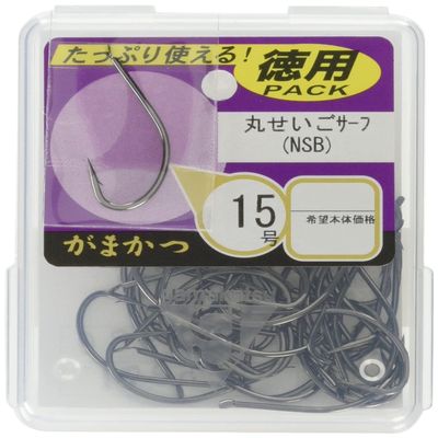 Gamakatsu 67985 Single Hook, The Box, Round Seigo Surf, No. 15, 50 Pieces, NS Black