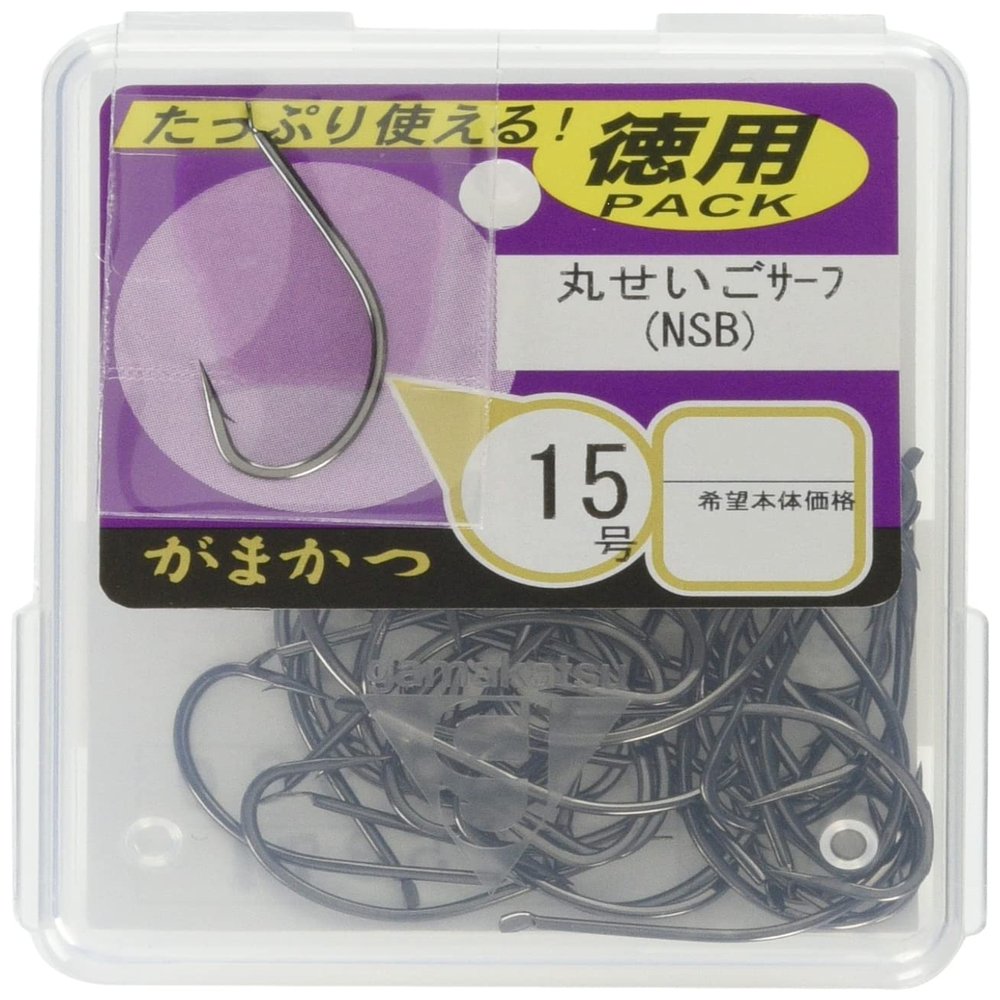 Gamakatsu 67985 Single Hook, The Box, Round Seigo Surf, No. 15, 50 Pieces, NS Black